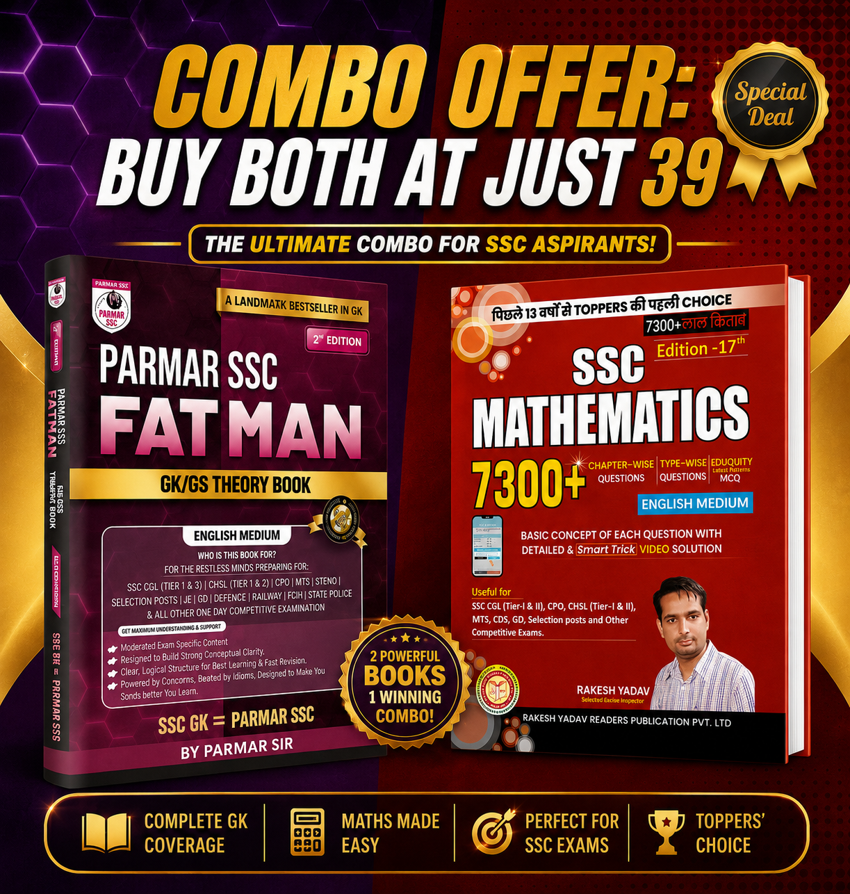 Parmar SSC Fatman 2nd Edition & Rakesh Yadav SSC Mathematics, 7300+ for ₹39.