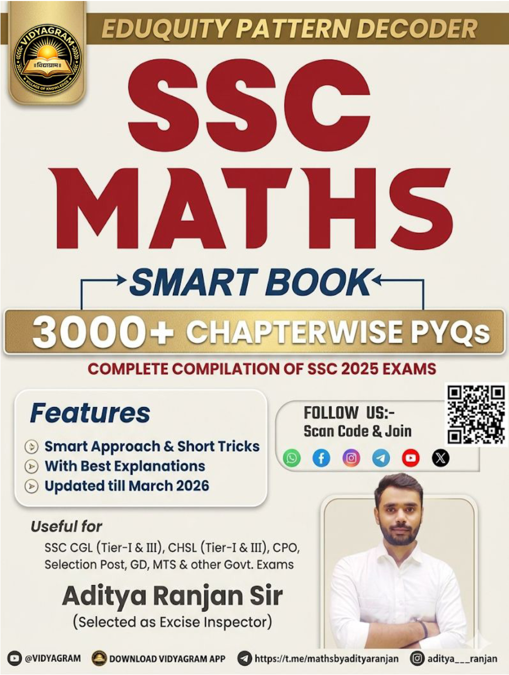 Eduquity Pattern Decoder SSC Maths Smart Book – 3000+ Chapterwise PYQs by Aditya Ranjan Sir