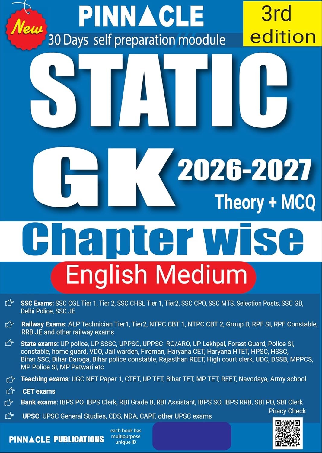 Pinnacle Static GK PDF 2026-27 English Medium 3rd Edition