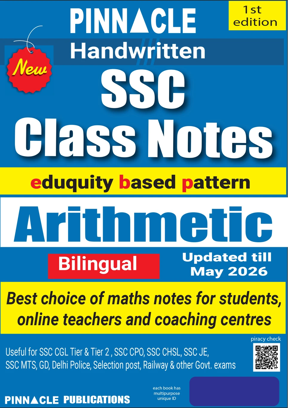Pinnacle SSC & Railway Arithmetic Handwritten Class Notes PDF | Bilingual